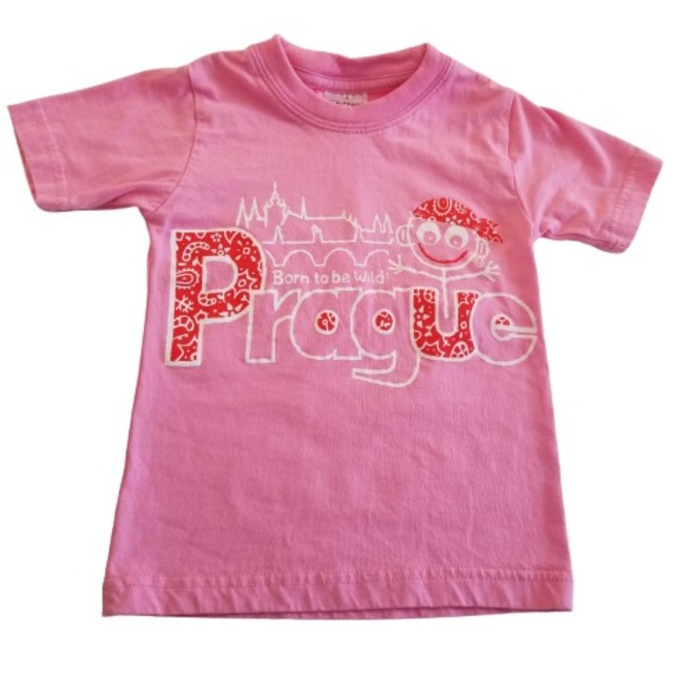 Praha Graphic Tee Top Short Sleeve Crewneck Born To Be Wild Pink Size 1